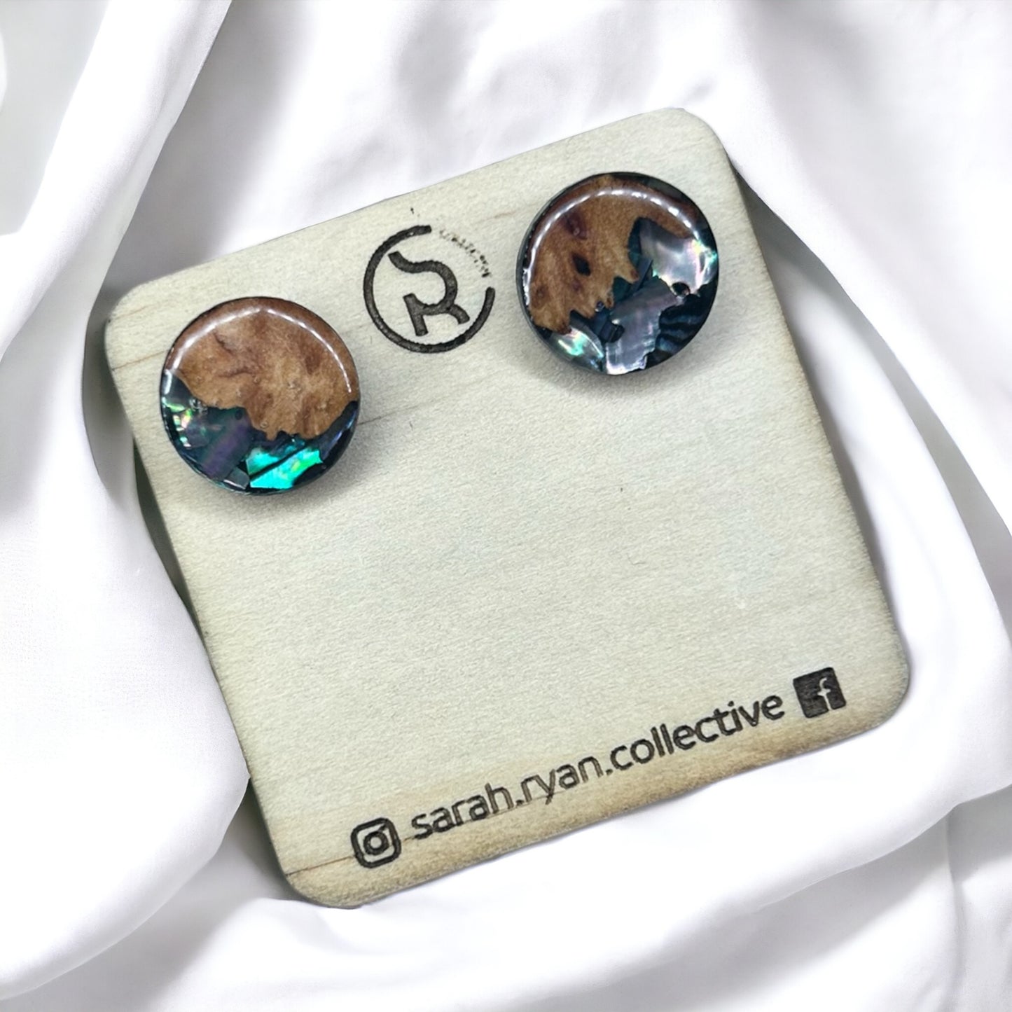 Reswood x Abalone Shell 15mm Studs