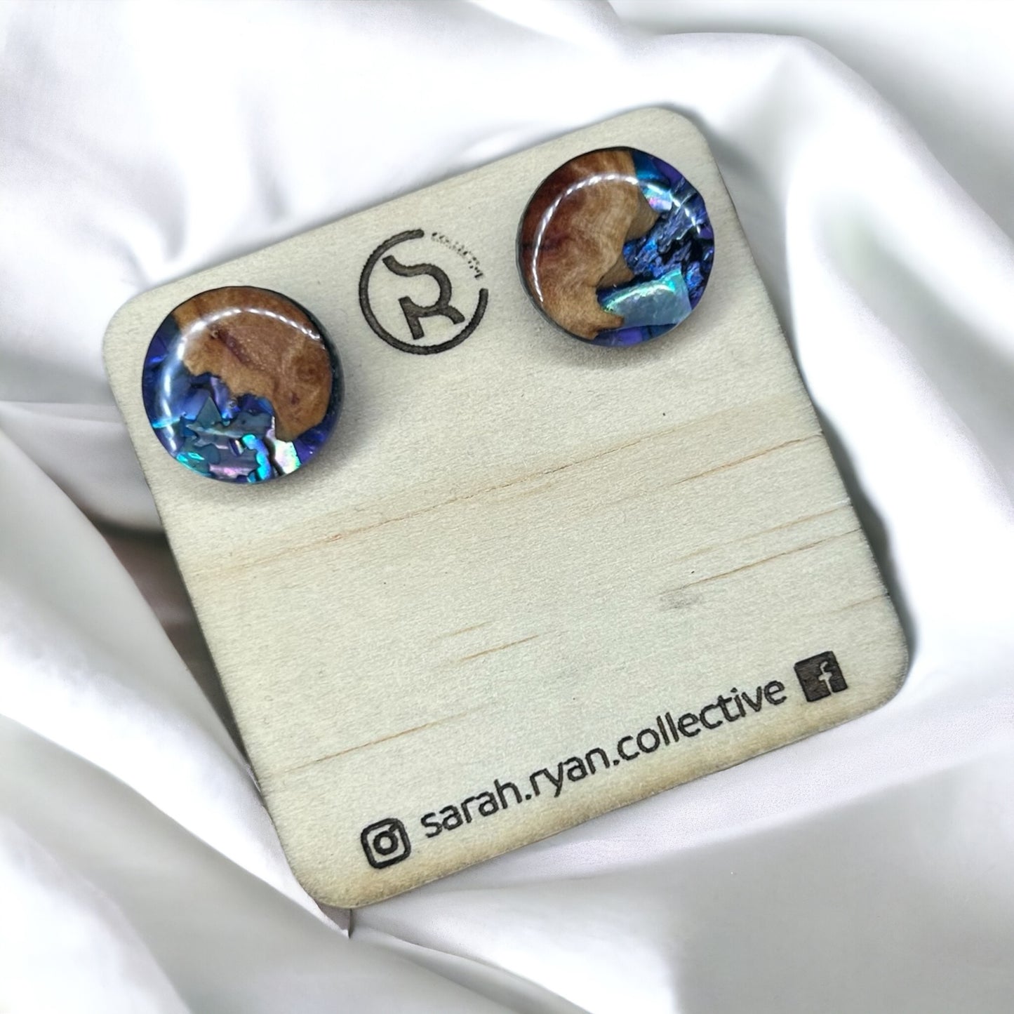 Reswood x Abalone Shell 15mm Studs