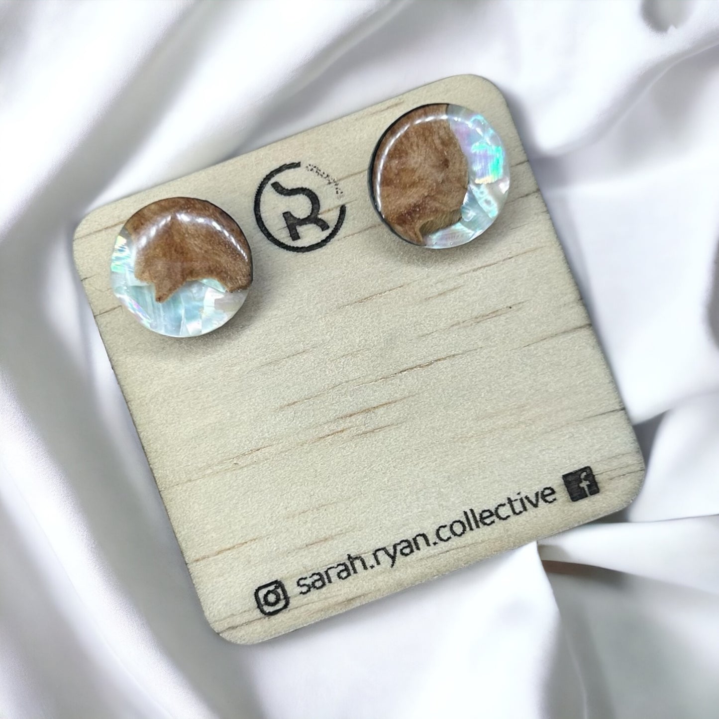 Reswood x Abalone Shell 15mm Studs