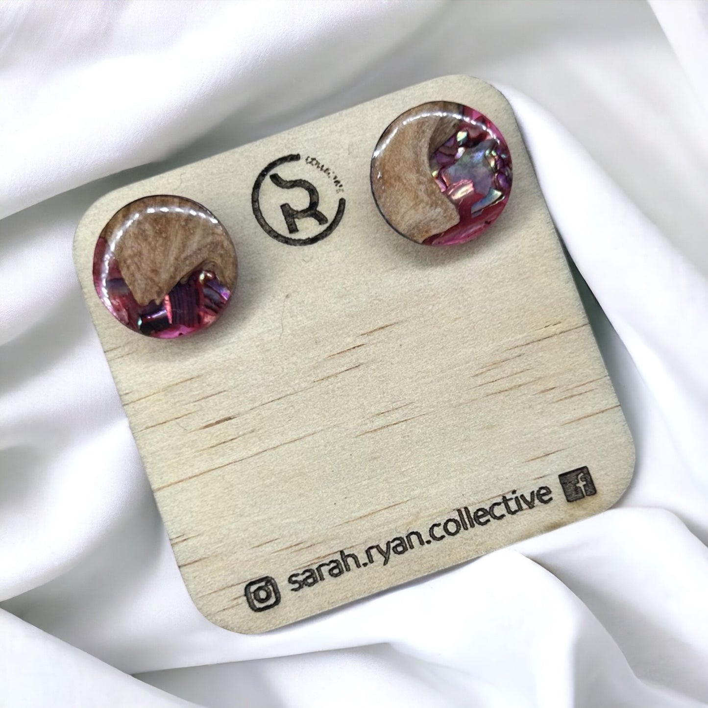 Reswood x Abalone Shell 15mm Studs
