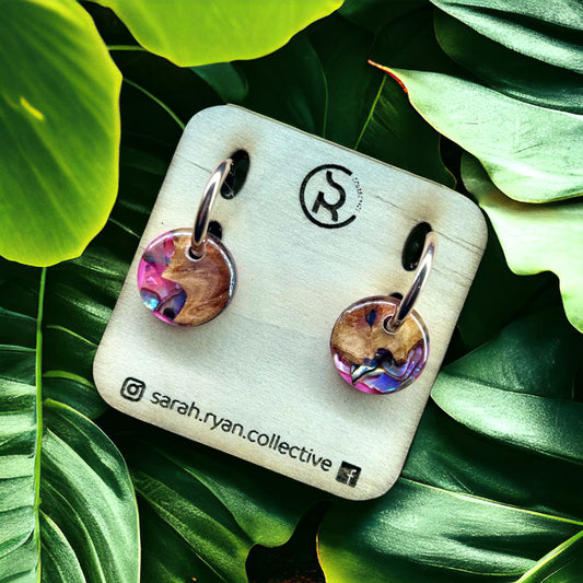 Reswood x Abalone Shell Small 15mm Huggies