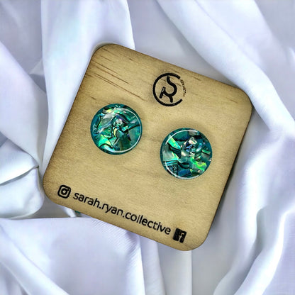 Crushed Abalone Shell 15mm Circle Studs