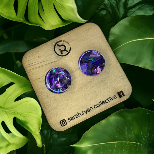 Crushed Abalone Shell 15mm Circle Studs