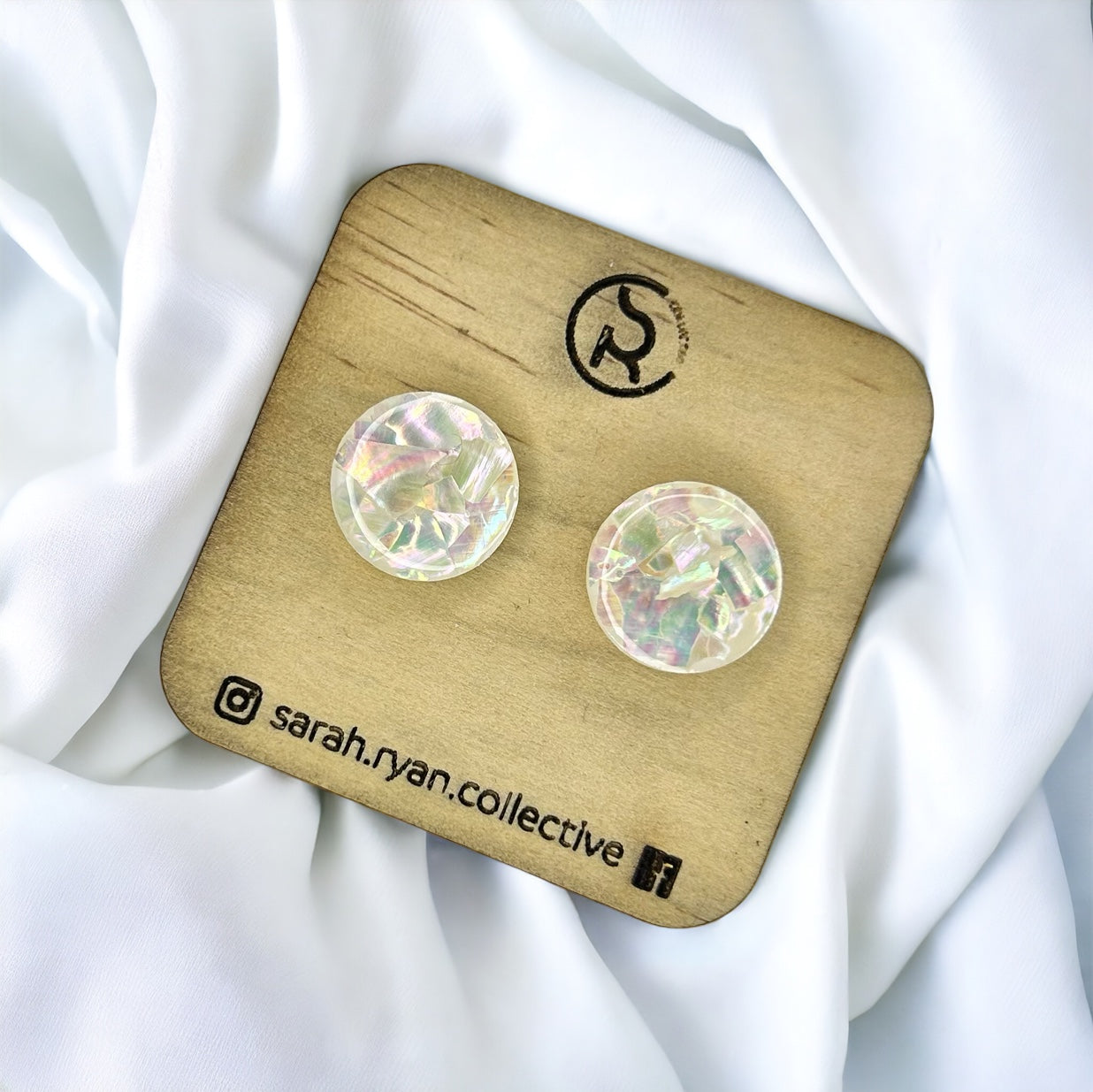 Crushed Abalone Shell 15mm Circle Studs