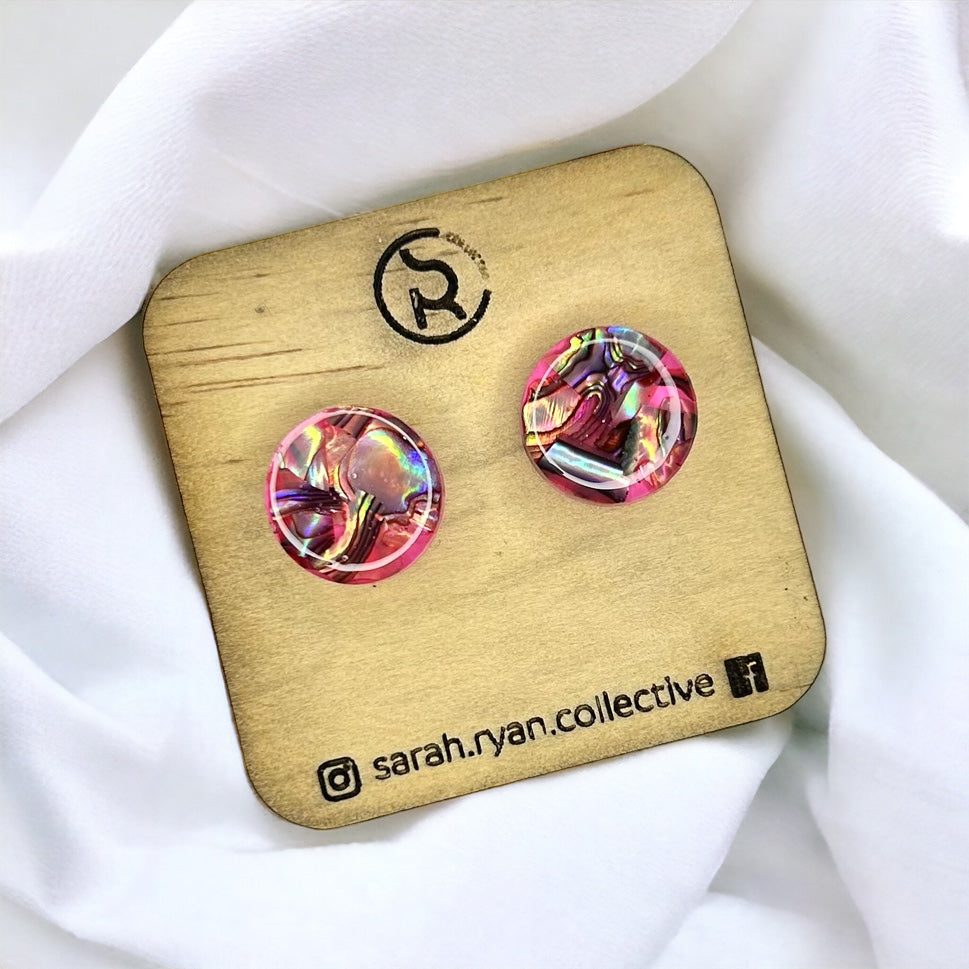 Crushed Abalone Shell 15mm Circle Studs