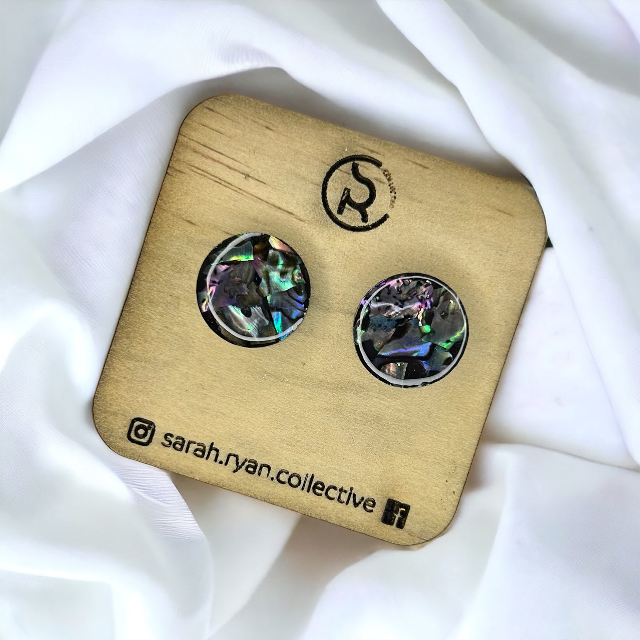 Crushed Abalone Shell 15mm Circle Studs