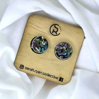 Crushed Abalone Shell 15mm Circle Studs