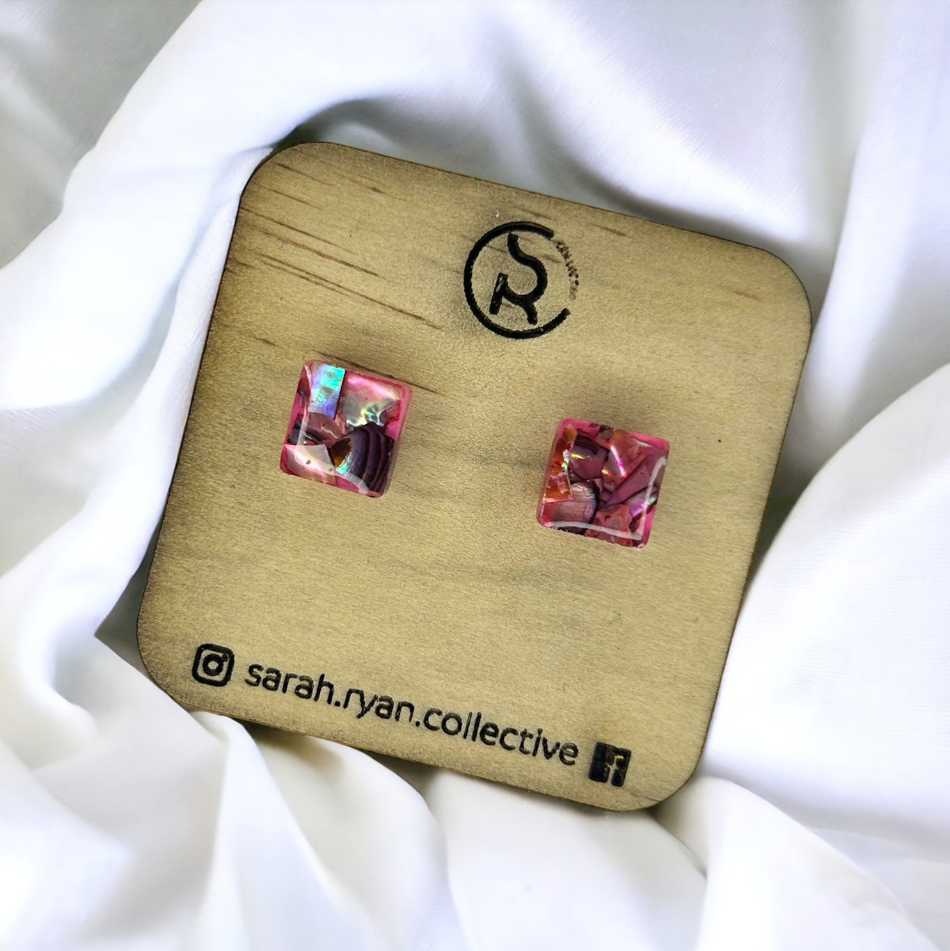 Crushed Abalone Shell 10mm Square Studs