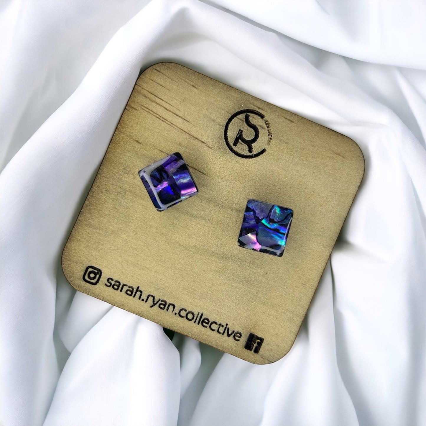 Crushed Abalone Shell 10mm Square Studs