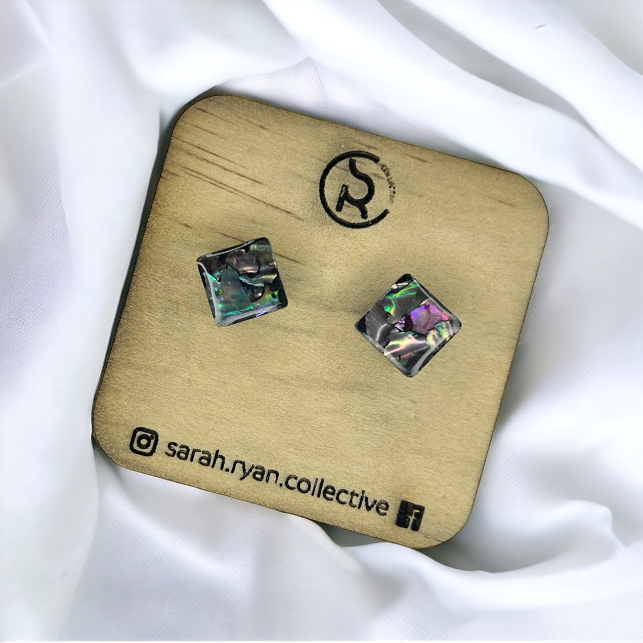 Crushed Abalone Shell 10mm Square Studs
