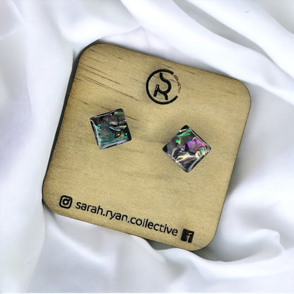 Crushed Abalone Shell 10mm Square Studs