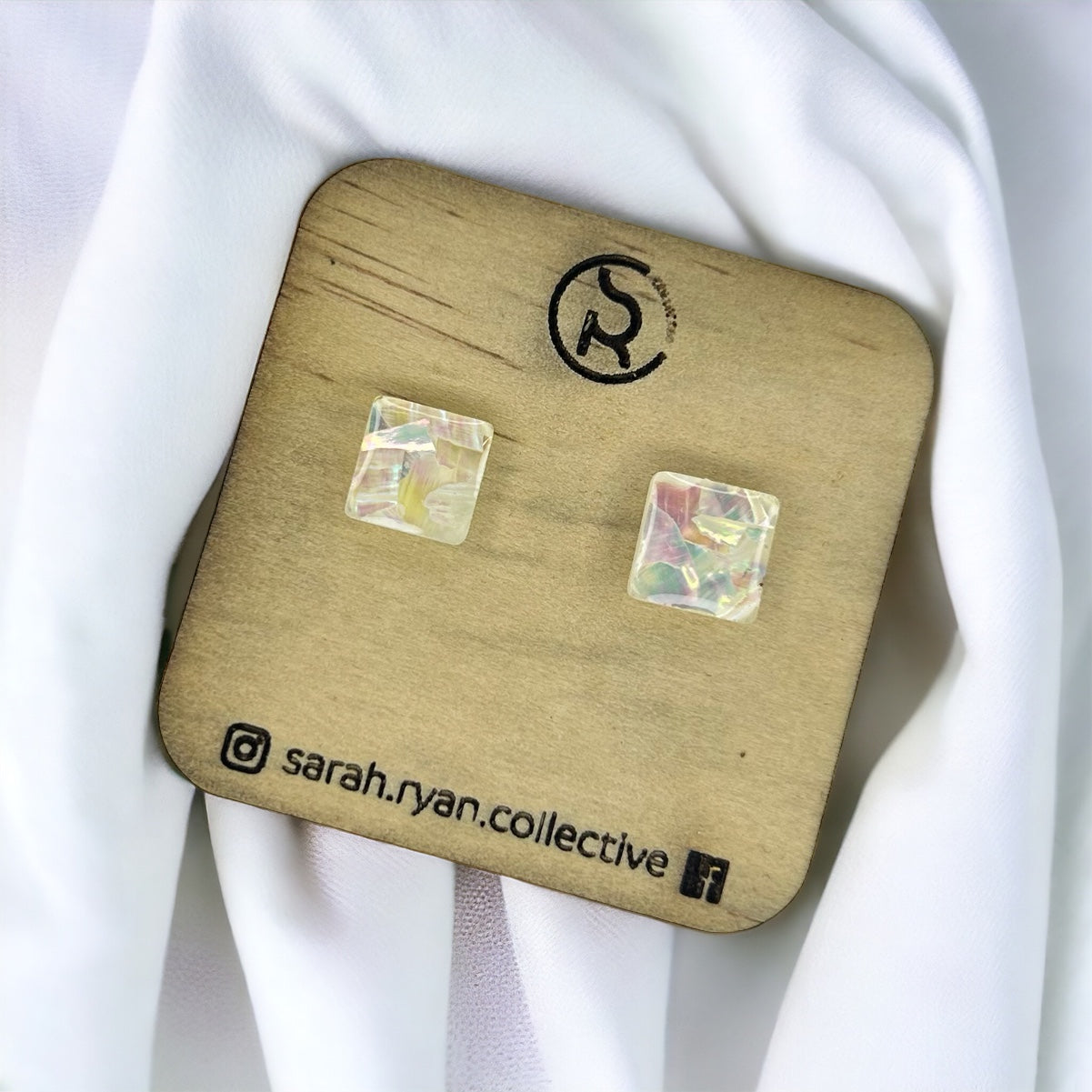 Crushed Abalone Shell 10mm Square Studs