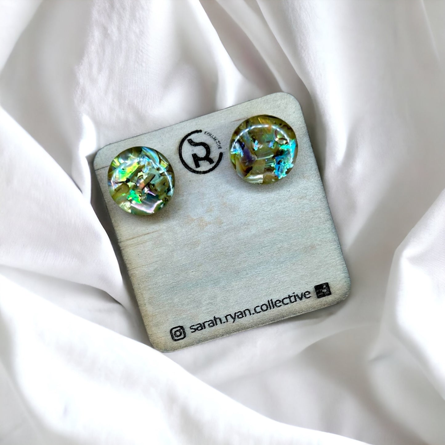 Crushed Abalone Shell 15mm Circle Studs