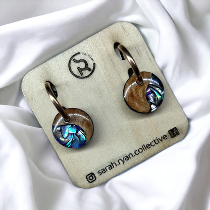 Reswood x Abalone Shell Small 15mm Huggies