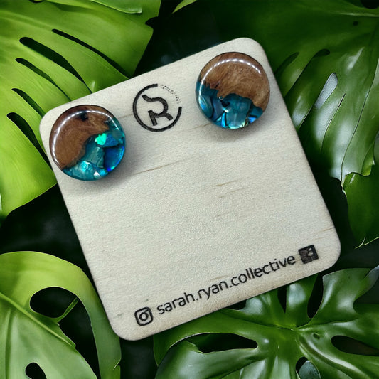 Reswood x Abalone Shell 15mm Studs