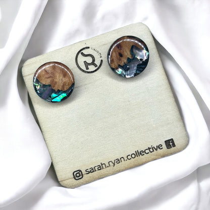 Reswood x Abalone Shell 15mm Studs